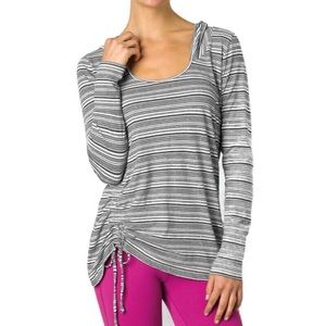 Prana Gray Striped Hoodie Tunic w/ Adjustable Hem
